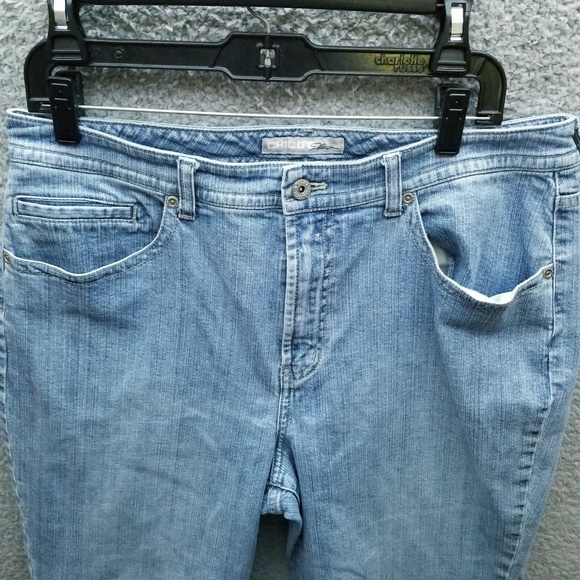 Chico's 25 Platinum Floral Marquis Blue Solid Cropped Jeans 34.5" 23.5" 12" - Picture 2 of 11